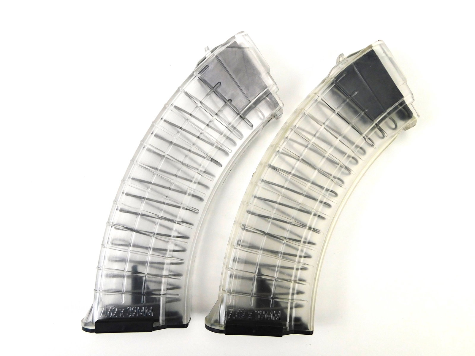 Set of 2 AK-47 7.62x39 30 Round Clear Plastic Magazine: Set of 2 AK-47 7.62x39 30 Round Clear Plastic Magazines.Restricted Shipping Due to potential conflict with state and local laws. We do not ship high-capacity magazines to certain cities or in the stat