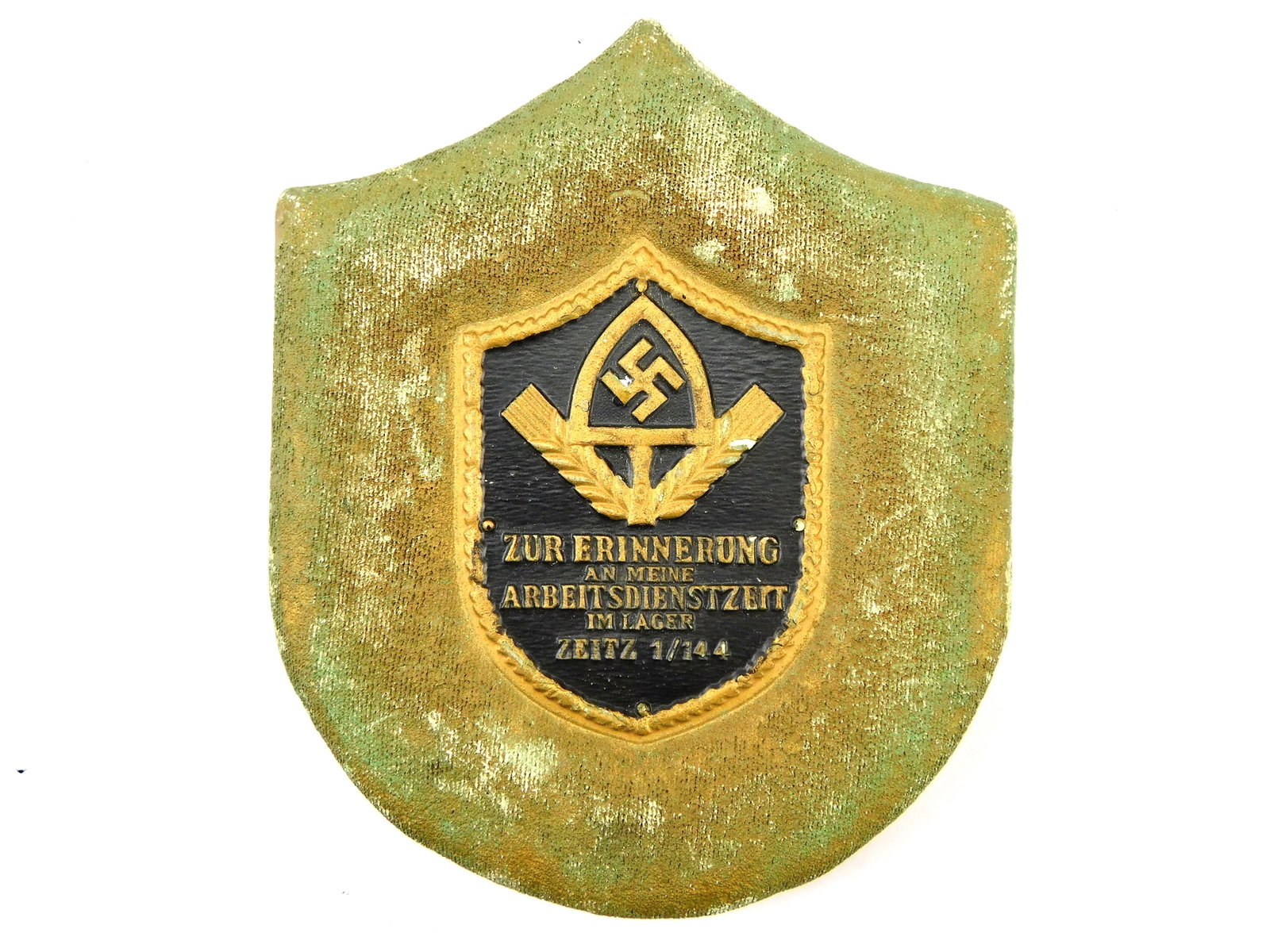 German Germany Commemorative Memorial Large Ceramic Porcelain Plaque Table Medal: German "IN MEMORY OF MY WORKING TIME IN THE WORKING CAMP" Large Ceramic Plaque Table Medal