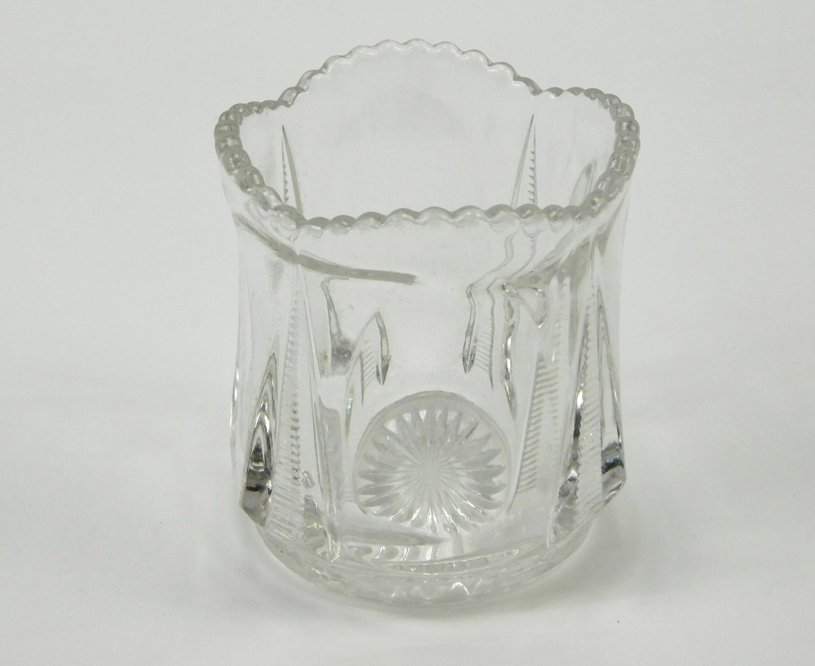 Antique EAPG Clear Pressed Glass Toothpick Holder Beaded Panel Sunburst Sawtooth Rim (1 of 5)