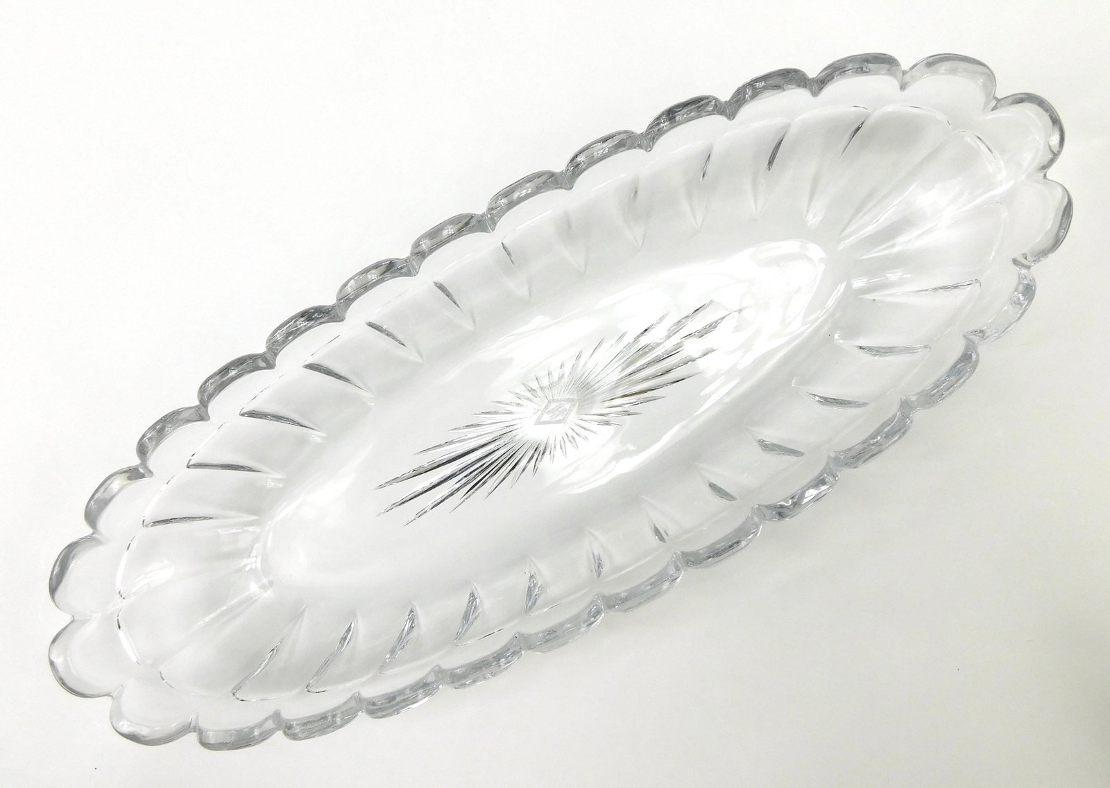 Antique Heisey Signed Clear Glass Celery Banana Split Boat Dish Scalloped (1 of 7)