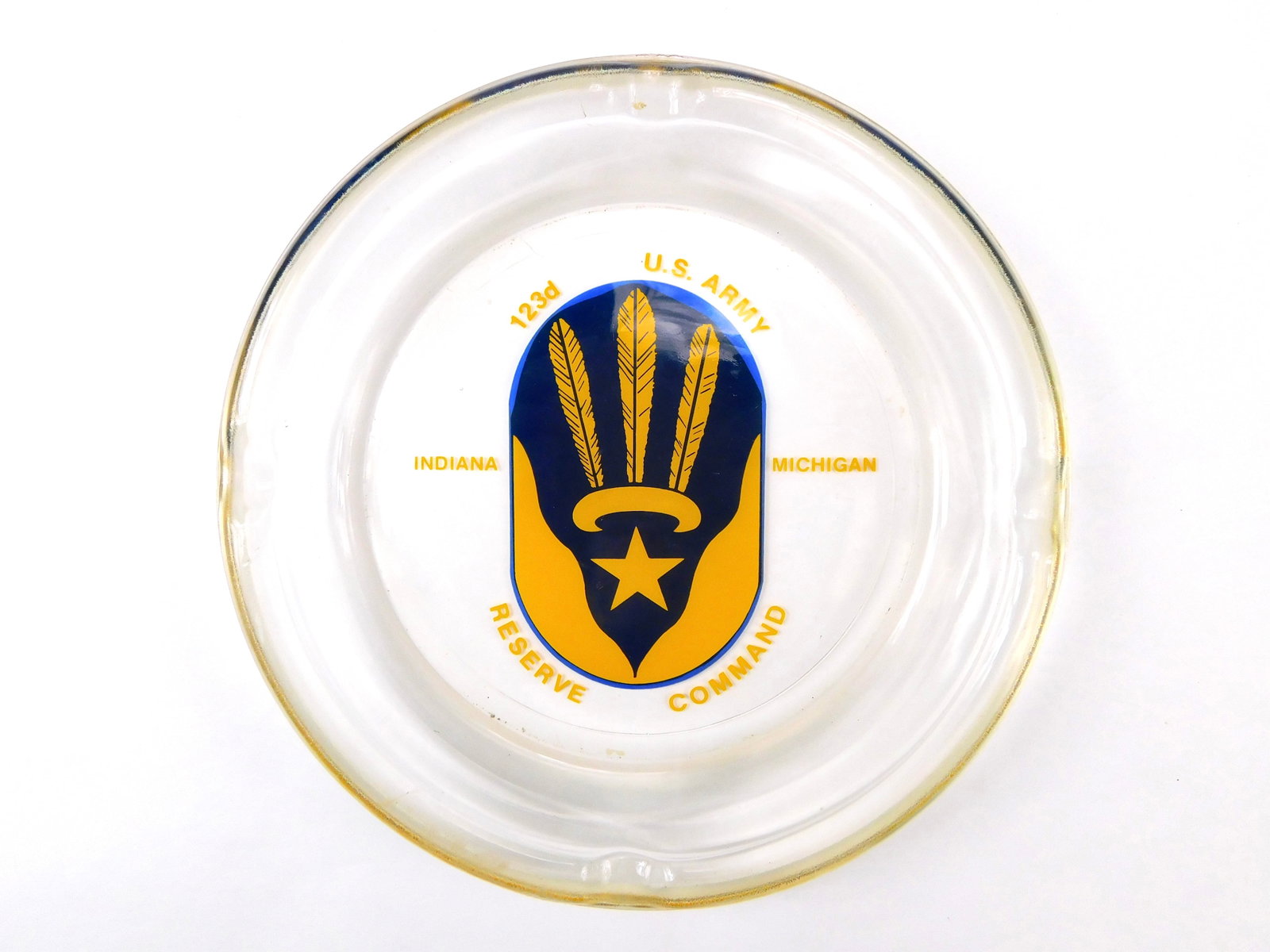 Vintage Large Glass Ashtray US Army 123d Reserve Command Indiana Michigan (1 of 6)
