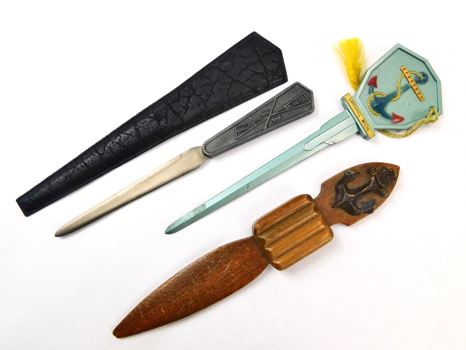 Set of 3 Vintage US Letter Opener Wood Pewter Navy Anchor (1 of 6)