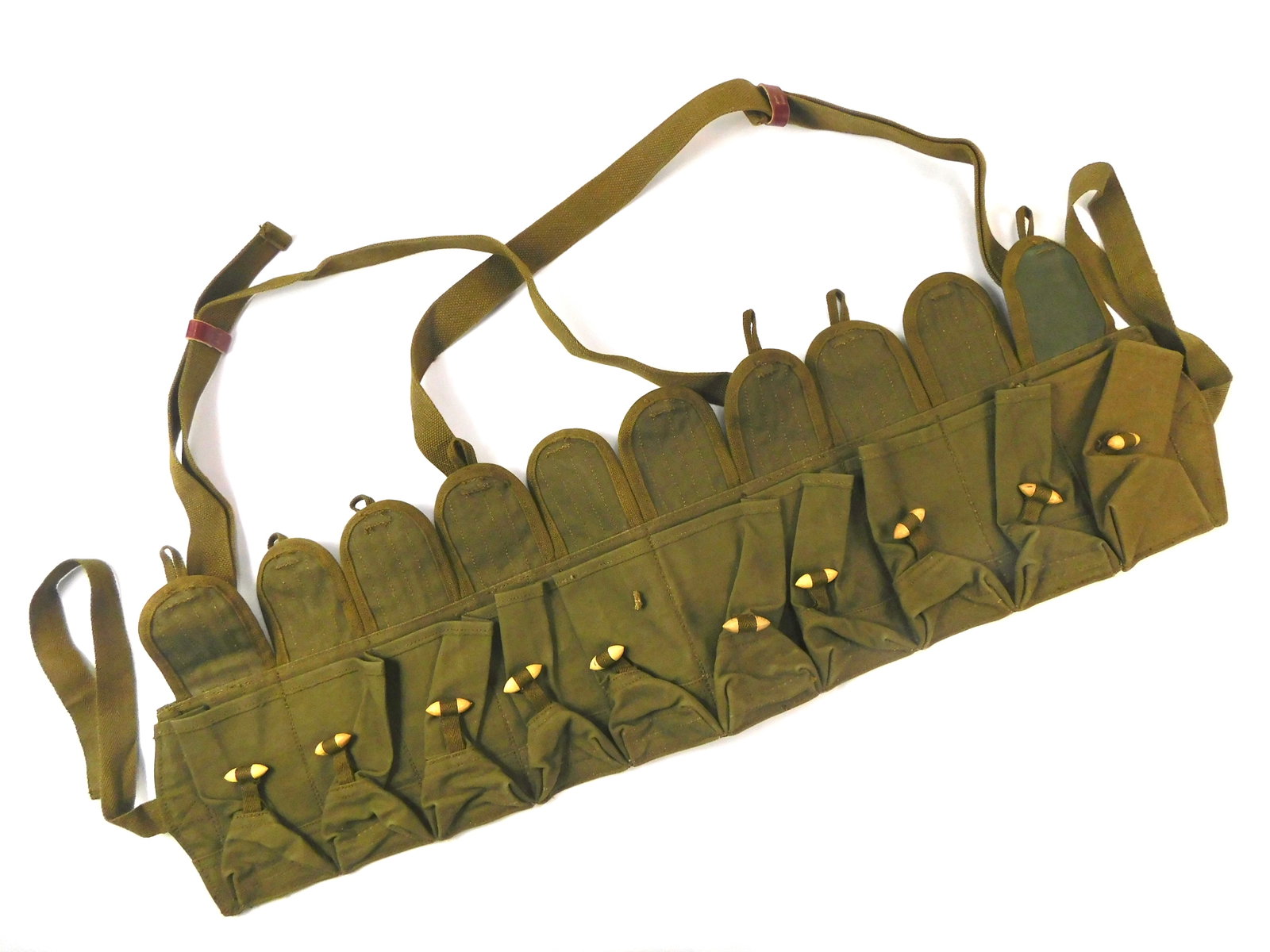 Vintage China Chinese Military Army Ammo Pouch Bandolier Belt Shoulder Straps (1 of 4)