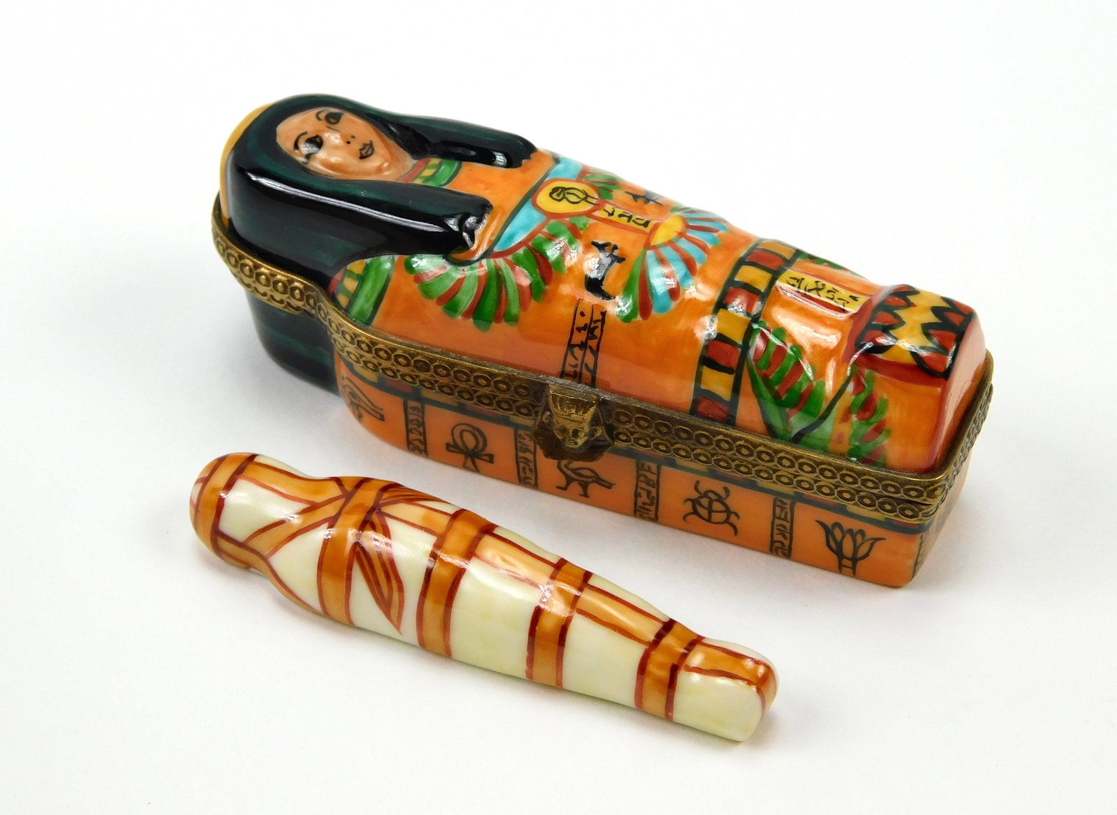 Limoges France Hand Painted Egyptian Sarcophagus Mummy Porcelain Trinket Box (1 of 6)