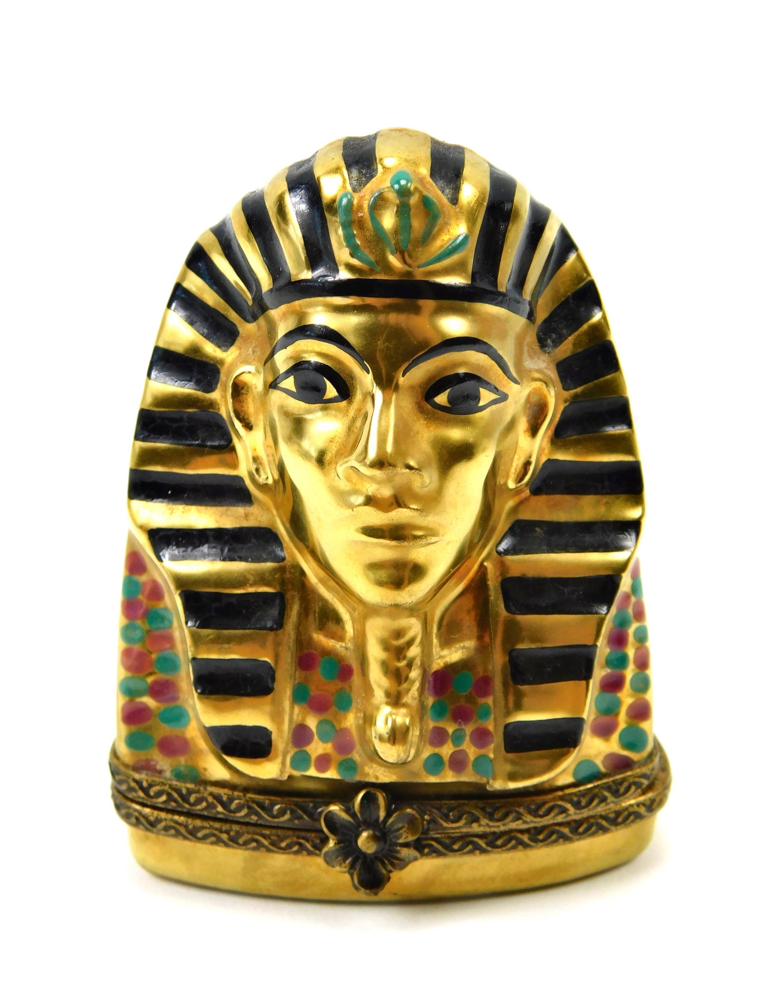 Limoges France Chamart Peint Main King Tut Pharaoh Mask Gold Porcelain Trinket Box (1 of 6)