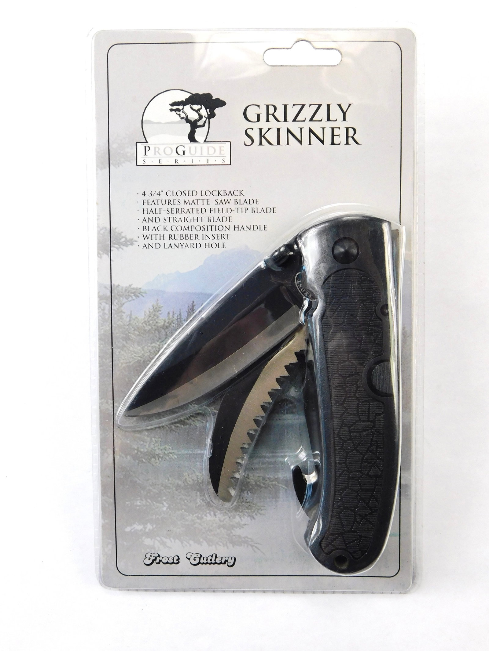 Vintage Frost Cutlery 16-180B Pro Guide Series Grizzly Skinner Folding Pocket Knife: Vintage Frost Cutlery 16-180B Pro Guide Series Grizzly Skinner Folding Pocket Knife. New old stock, sealed.