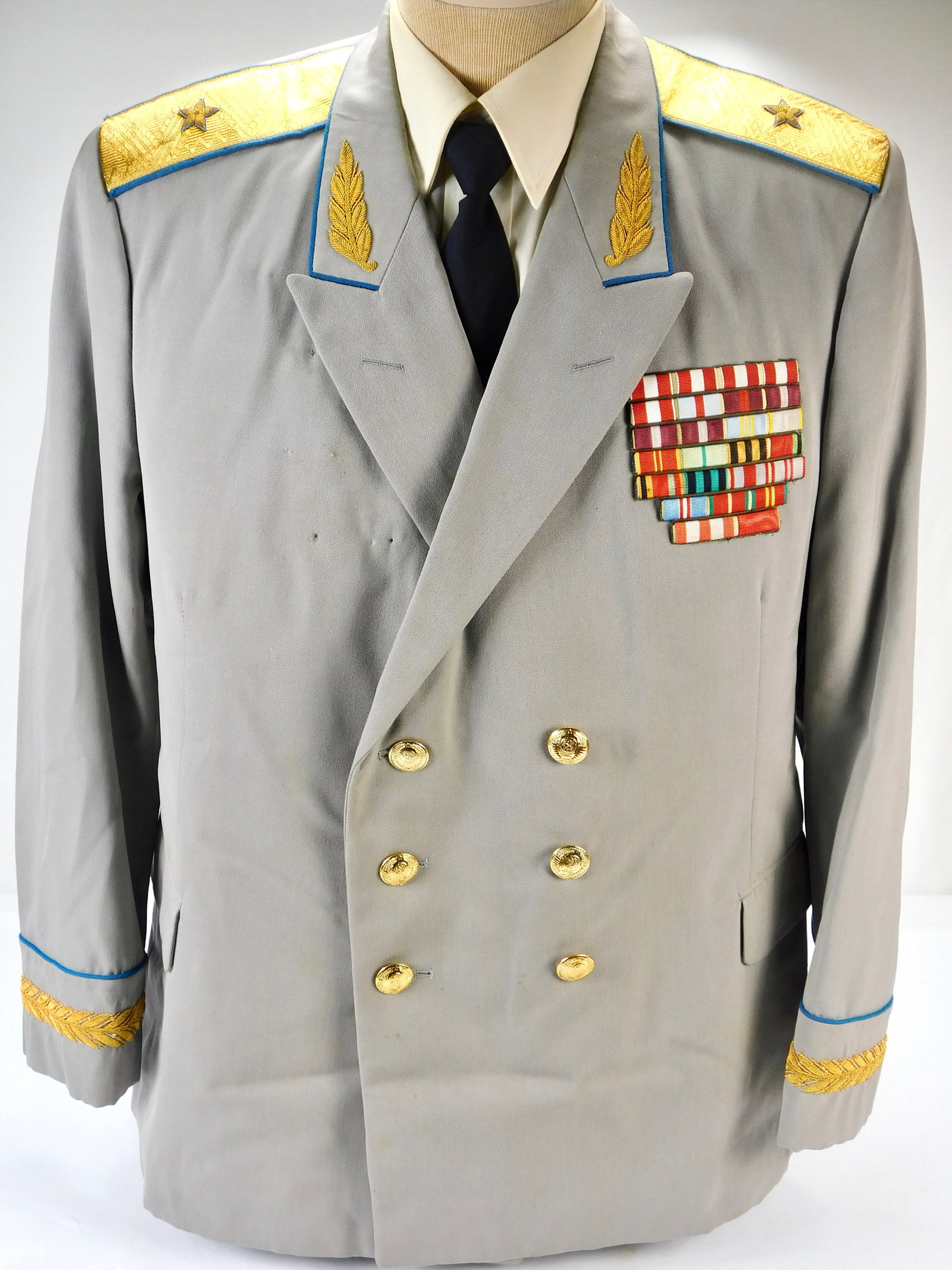 Vintage Soviet Russian Russia USSR Air Force General Tunic Uniform Coat: Vintage Soviet Russian Air Force General Tunic. Has some strong old age odor. Display stand, shirt, and tie are not included.