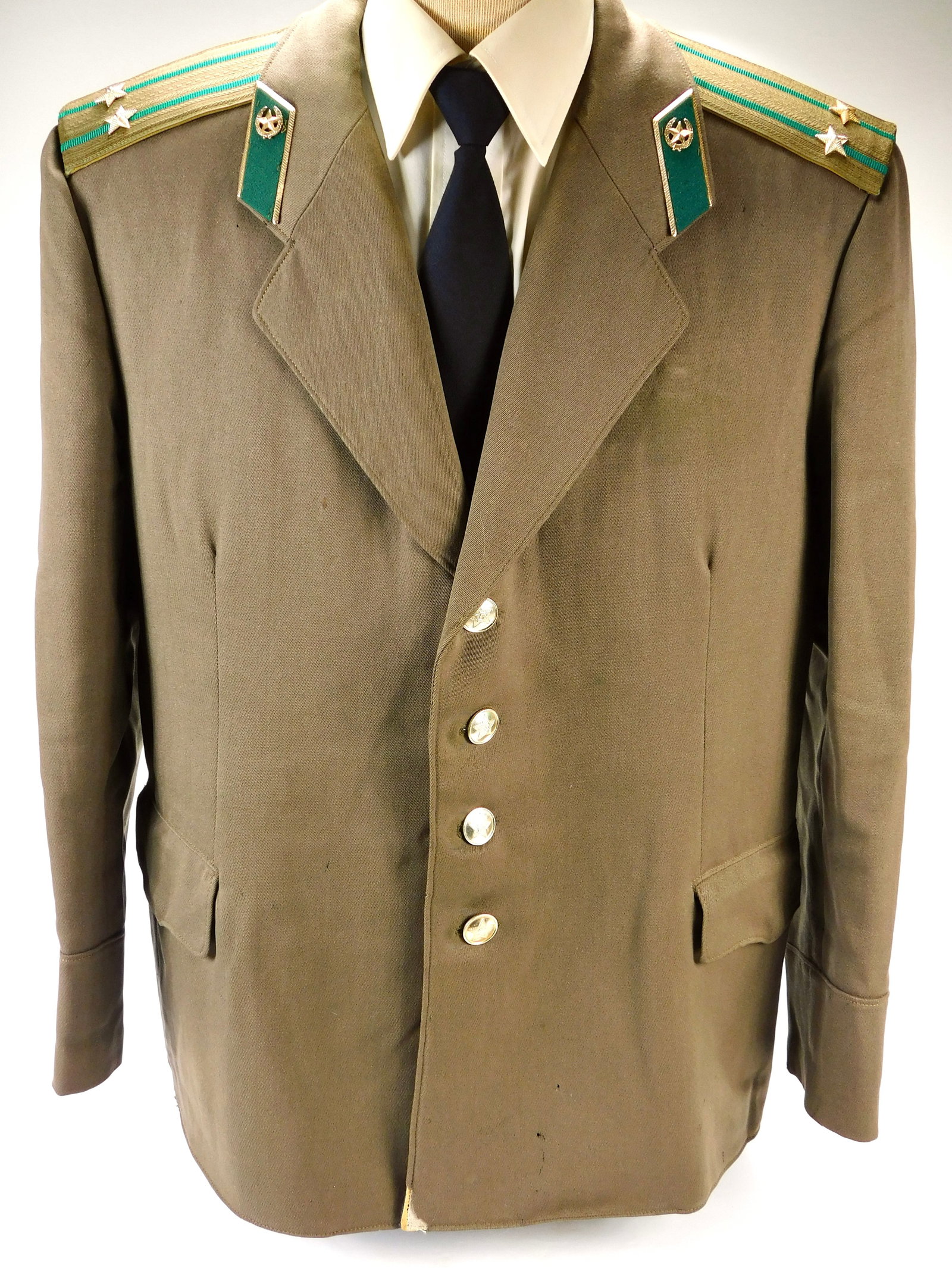 Vintage Soviet Russian Russia USSR Border Guard Lieutenant Colonel Tunic Uniform: Vintage Soviet Russian Border Guard Lieutenant Colonel Tunic. Has some strong old age odor. Display stand is not included.