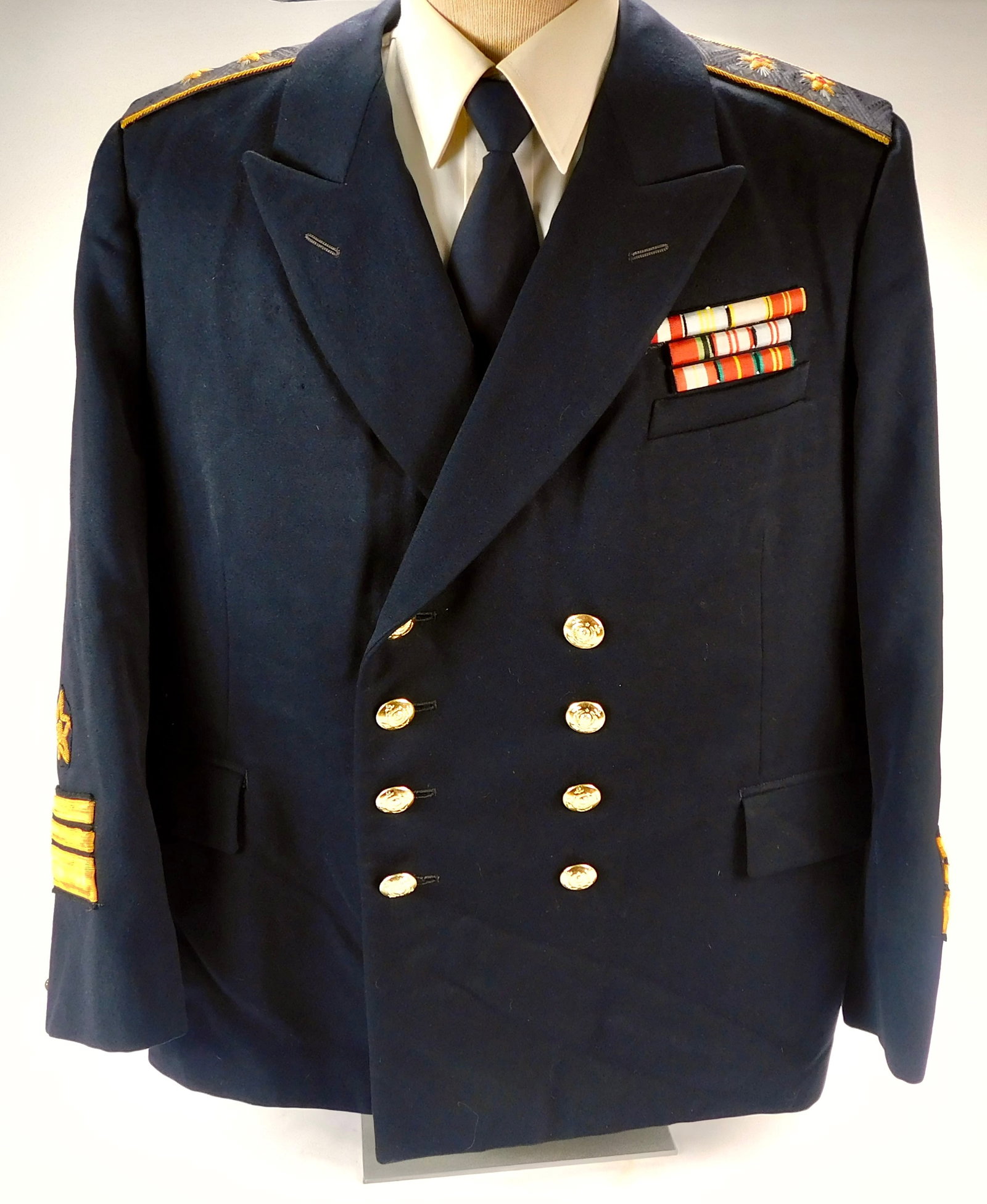 Vintage Soviet Russian Russia USSR Navy Admiral Tunic Jacket Coat Uniform: Vintage Soviet Russian Navy Admiral BLACK Tunic. Has some strong old age odor. Display stand is not included.