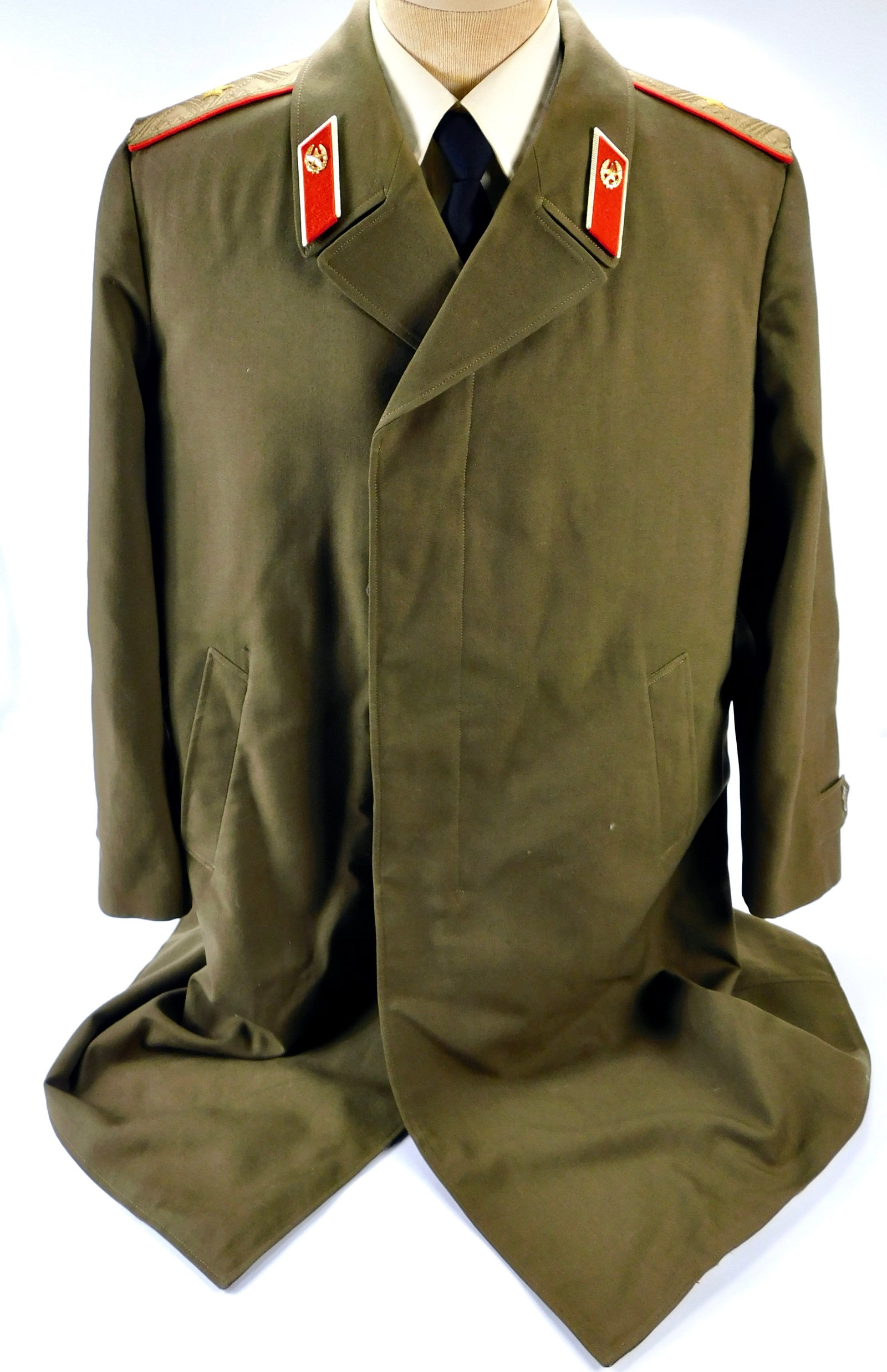 Soviet Russian Russia USSR Vintage General Overcoat Raincoat Trench Uniform Coat: Vintage Soviet Russian General Overcoat. Has some strong old age odor. Display stand is not included.