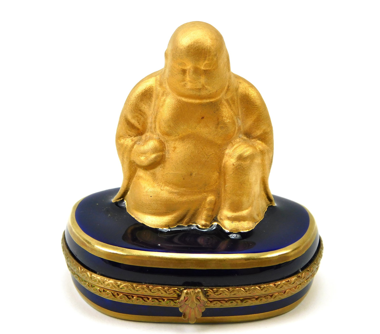 Limoges France Rochard Gold Seated Buddha Cobalt Blue Porcelain Trinket Box (1 of 6)