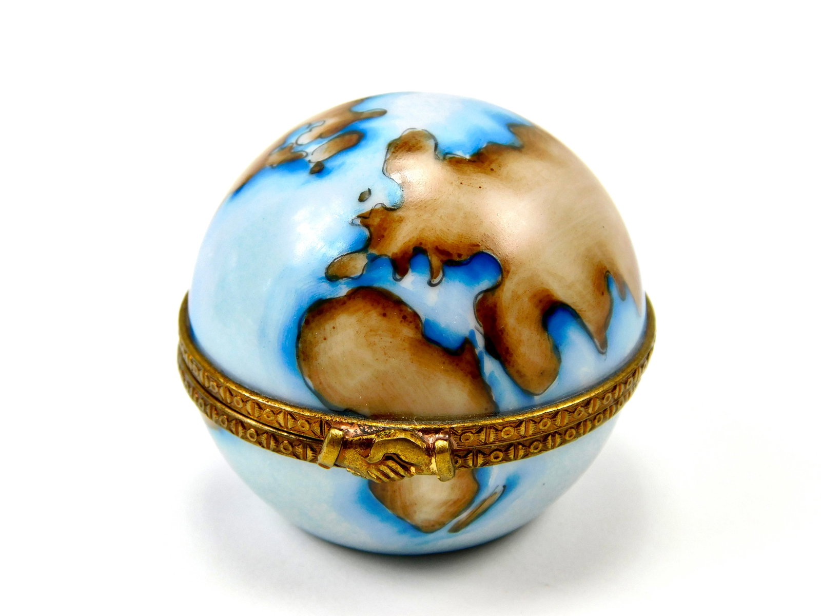 Eximious Limoges France World Globe Porcelain Trinket Box Fleur de Lis As Is (1 of 8)