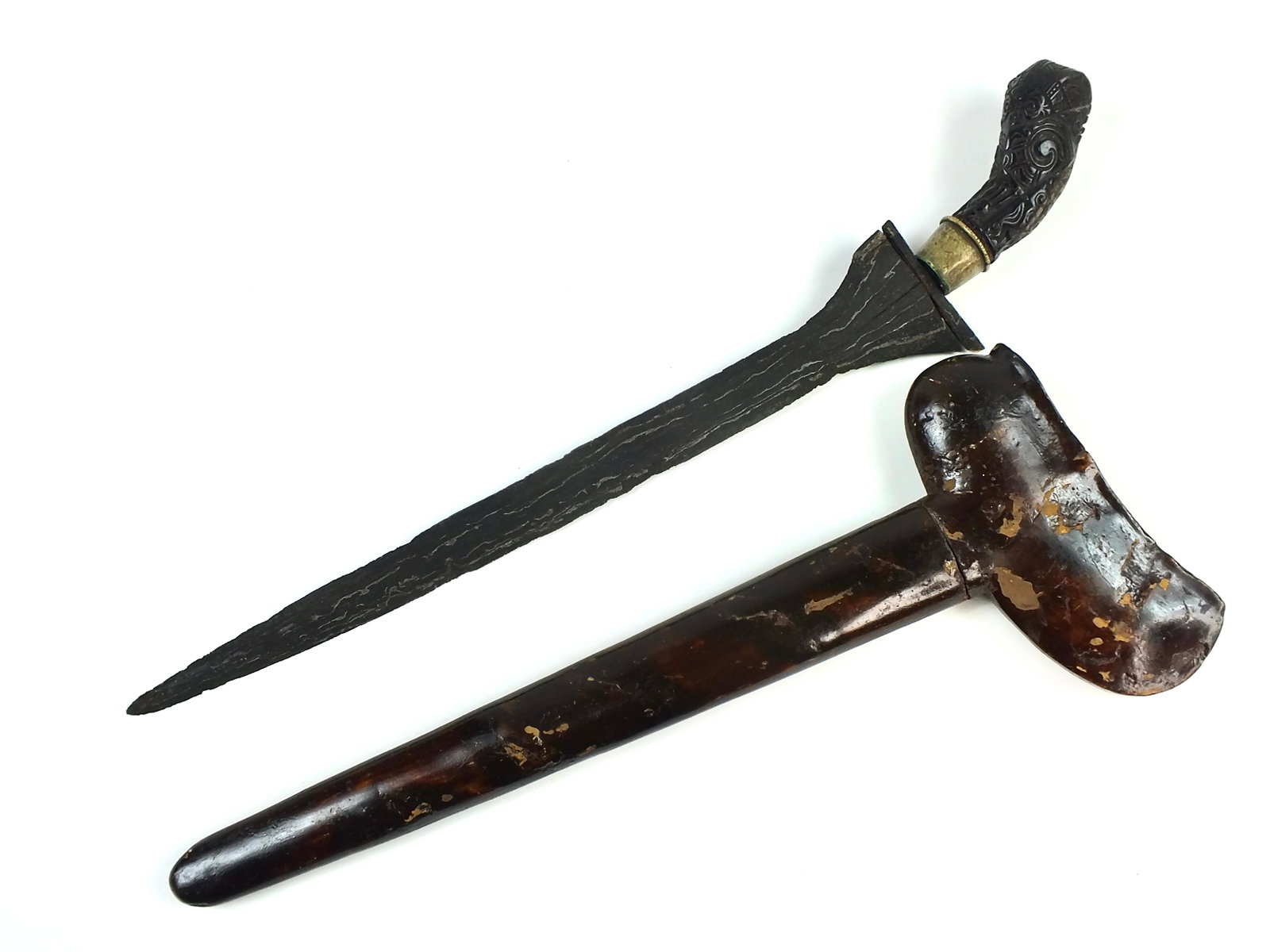 Antique Philippines Philippine Kris Damascus Short Sword Knife w/ Scabbard (1 of 14)
