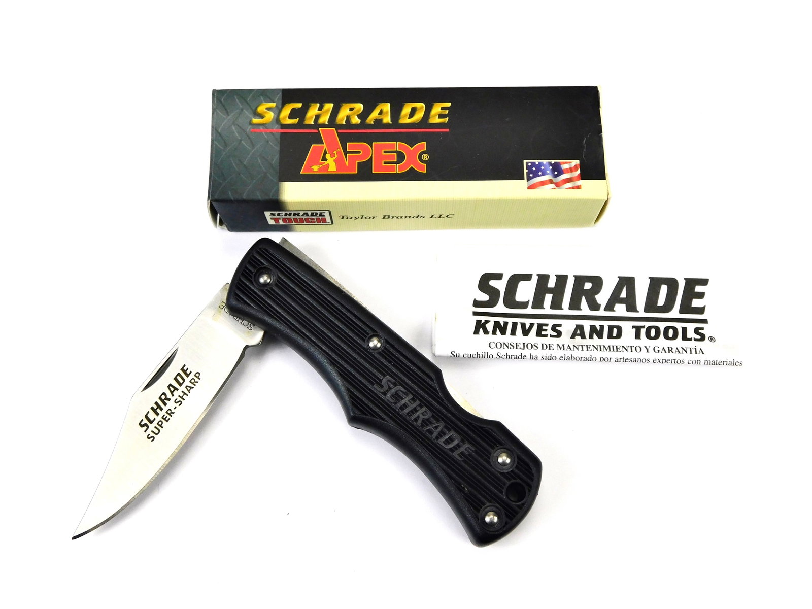 Schrade Apex Lockback AP5 First production Run Folding Pocket Knife: Schrade Apex Lockback AP5 First Production Run Folding Pocket Knife with box. New old stock. Made in China.