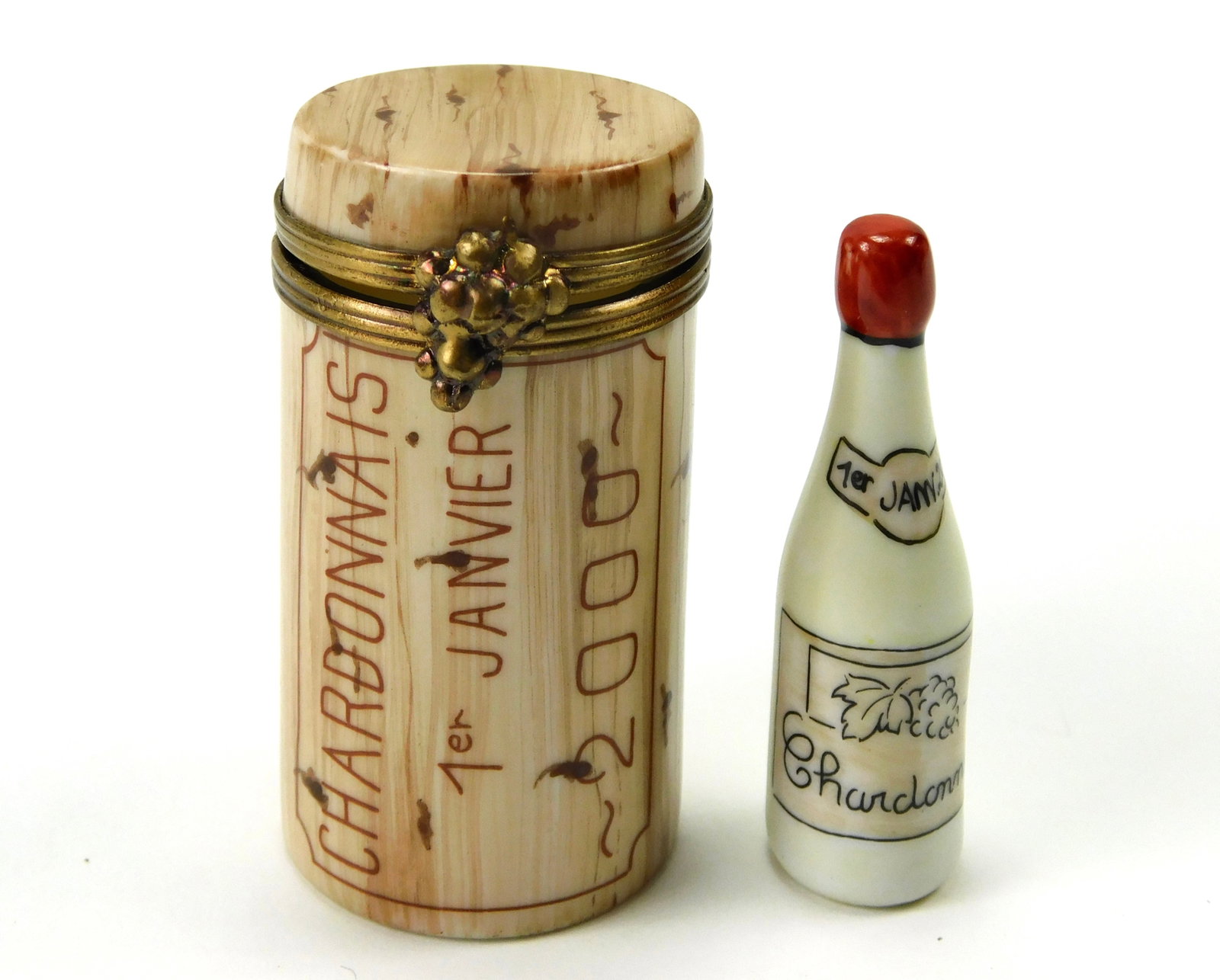Rochard Limoges France Millennium Wine Cork Trinket Box Chardonnay Bottle (1 of 6)
