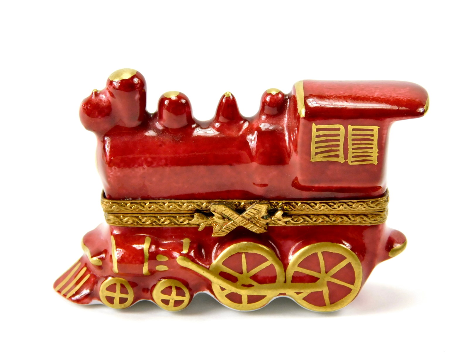 Limoges France Burgundy Steam Locomotive Train Porcelain Trinket Box (1 of 6)