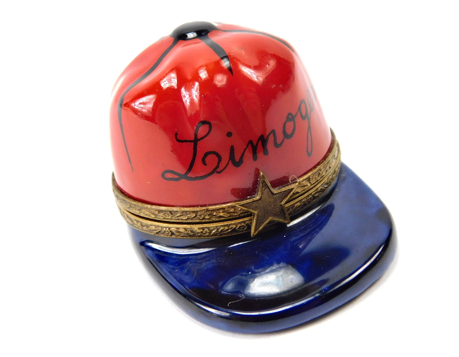 Limoges France Baseball Cap Hat Porcelain Trinket Box Star Clasp (1 of 7)