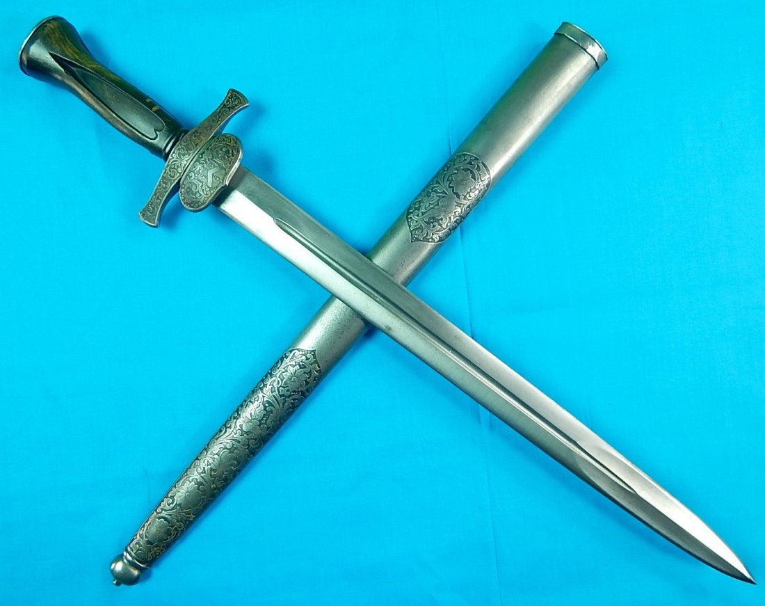 Antique 19 C French Spanish Hunting Dagger Sword Knife: NO BUYER"S PREMIUM! (BUYER"S PREMIUM 0%). Original Antique 19 Century French Spanish Made Hunting Dagger with Scabbard. 23 3/4" total length. The blade is 18".We accept payment by check or money order