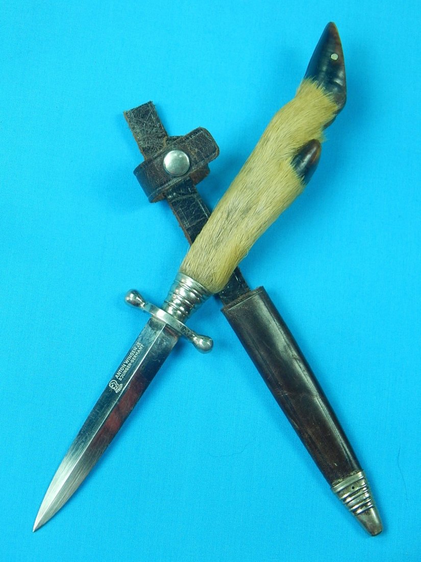 German 1960's Anton Wingen Othello Solingen Boot Knife: NO BUYER"S PREMIUM! (BUYER"S PREMIUM 0%).German 1960's Anton Wingen Othello Solingen Small Boot Stiletto Fighting Knife with Leather Sheath. Size: 9 7/8" long with 4" blade.We accept payment by check 