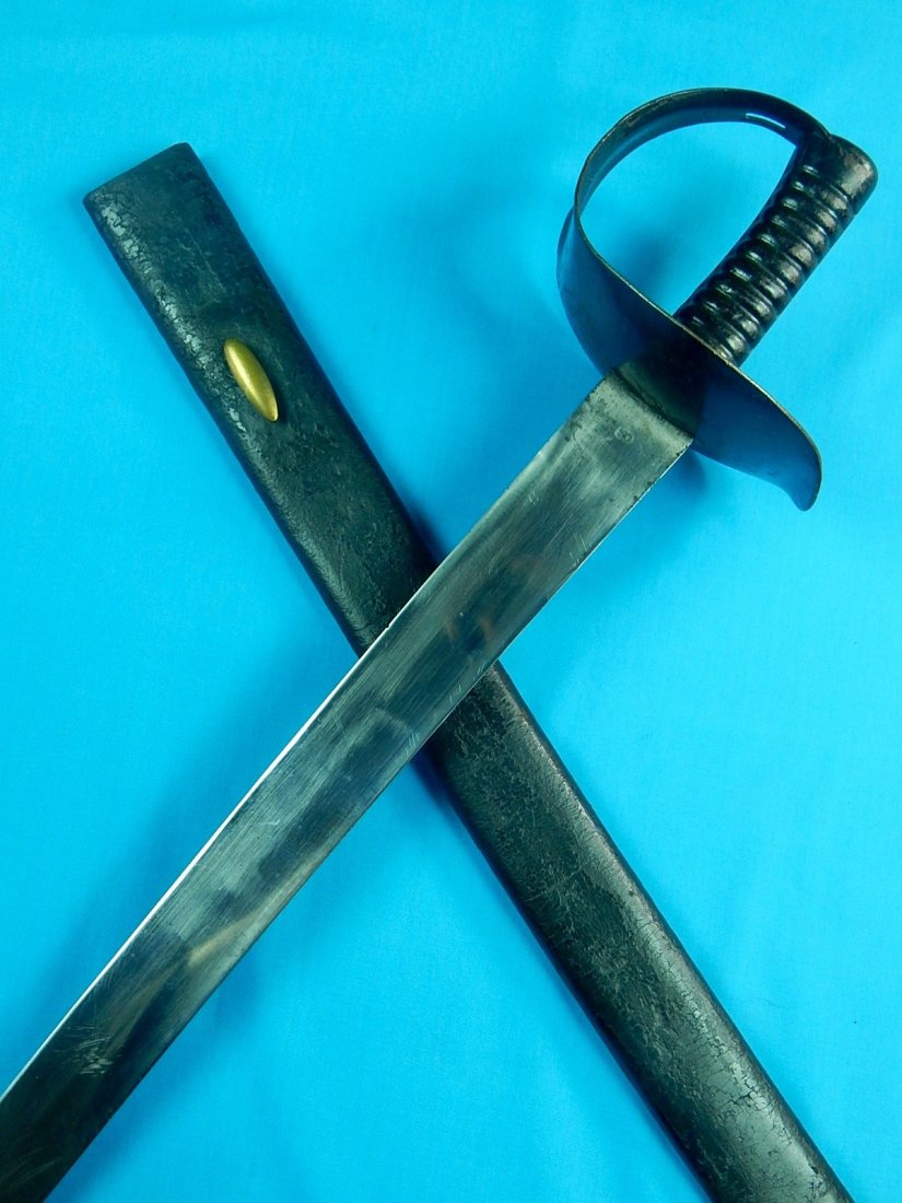 British Antique 19 C M 1845 MOLE Navy Cutlass Sword: NO BUYER"S PREMIUM! (BUYER"S PREMIUM 0%).Original British 19 Century Model 1845 MOLE Navy Cutlass Sword with Leather Scabbard. 36" total length. The blade is 31".We accept payment by check or money or
