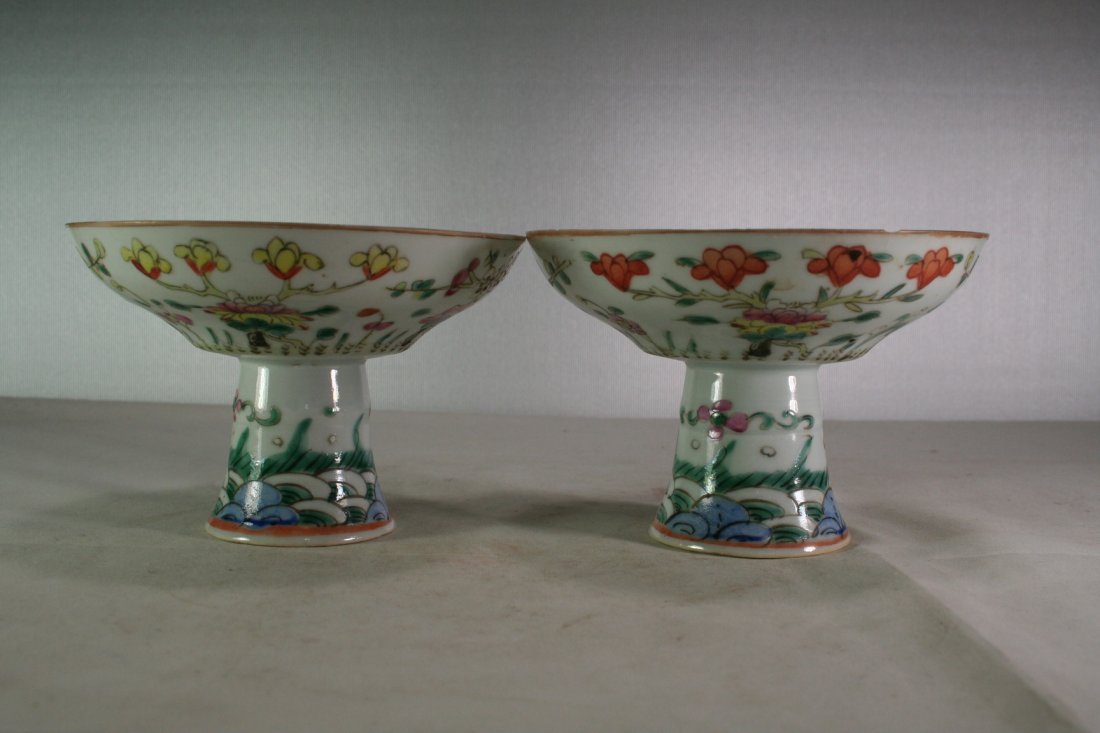 Pair of Chinese Famille Rose Porcelain Stem Plates (1 of 3)