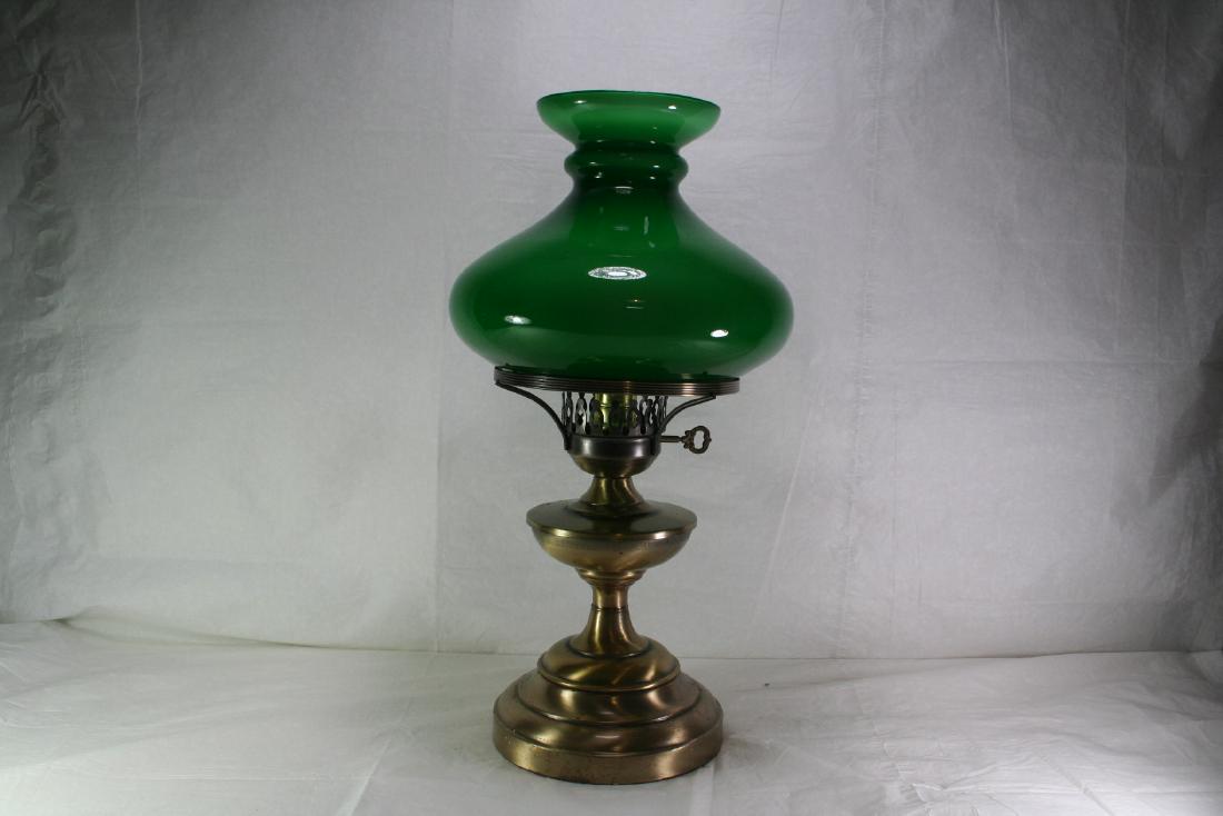 Brass and Green Glass Table Lamp (1 of 3)