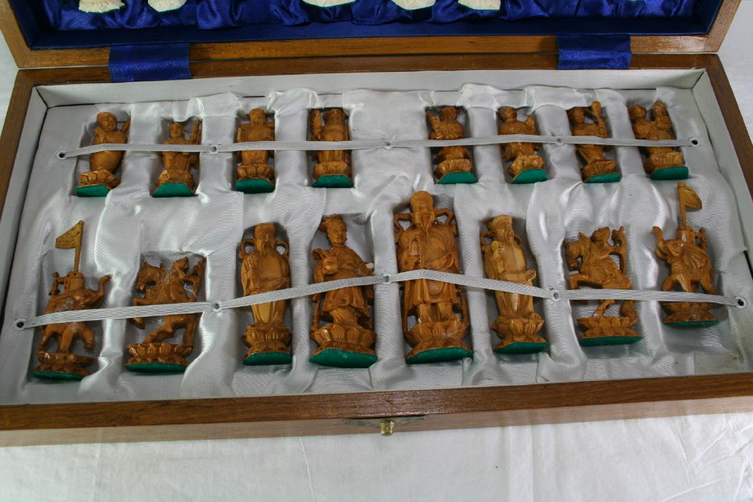 Bone and Wood Carved Chess Set: Bone and Wood Carved Chess Set, box: 18"L x 9"W x 3"H