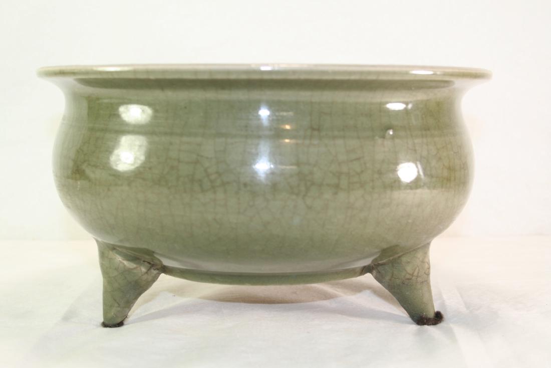 Chinese Celadon Porcelain Incense Burner: Chinese Celadon Porcelain Incense Burner, 10.75" diameter, 6" high.