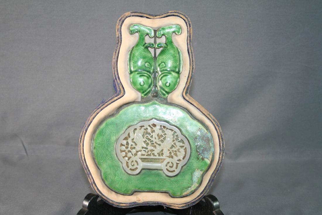 Chinese Enamel Hand Held Mirror Inlaid with Jade (1 of 9)