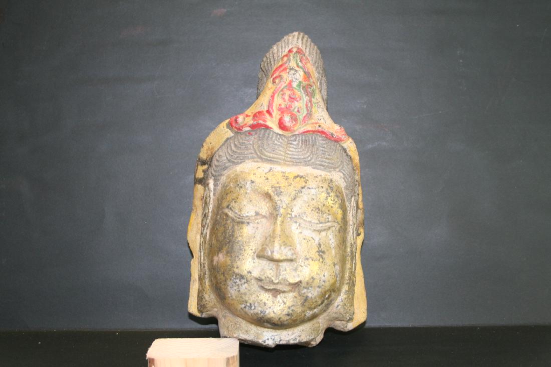 Chinese Gilt and Color Painted Stone Buddha Head (1 of 10)