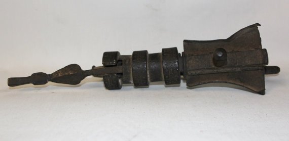 19TH CENTURY BURMESE ANTIQUE LOCK AND KEY FOR A TEMPLE: Antique Lock and Key For a Burmese Temple. Collected from the Hills Tribes on the border of Burma and Thailand some 45 years ago. The lock has a key that actually works and the whole unit is still fun