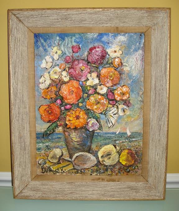 DAVID BURLIUK RUSSIAN-UKRAINIAN OIL PAINTING ON CANVAS: David Burliuk (1882-1967) Russian – Ukrainian oil painting on Canvas bouquet of flowers. Signed lower left corner - Burliuk Size 16" by 12" size Framed 21"by 17"
