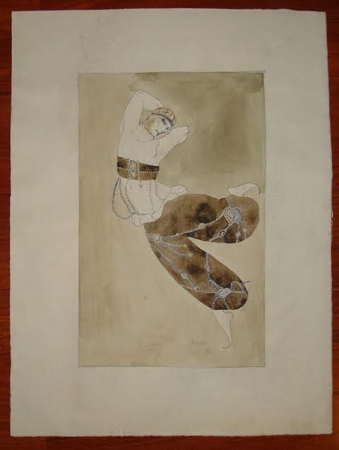 RUSSIAN LEON BAKST WATERCOLOR OF DANCING WOMAN: Russian Watercolor Leon Bakst ( 1866 -- 1924) signed Bakst ,dated 1910 size 20.5" by 15.5"
