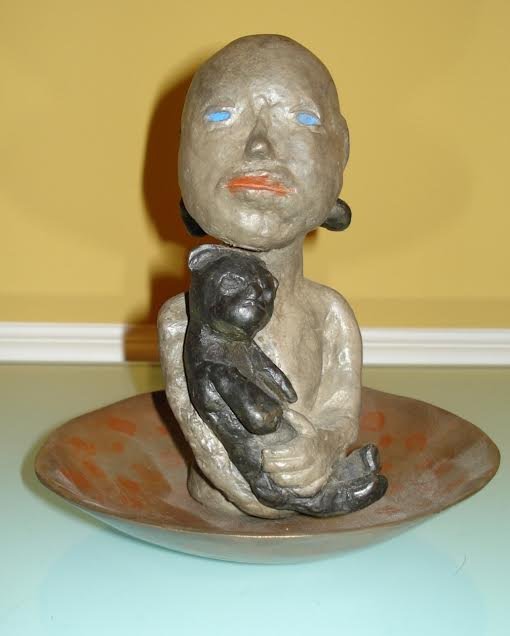 LENA CRONGVIST SWEDISH BRONZE WITH PAINTED PATINA: Lena Cronqvist (Swedish, b. 1938) Young Girl holding dog. Bronze, Signed , Height 6 inches,