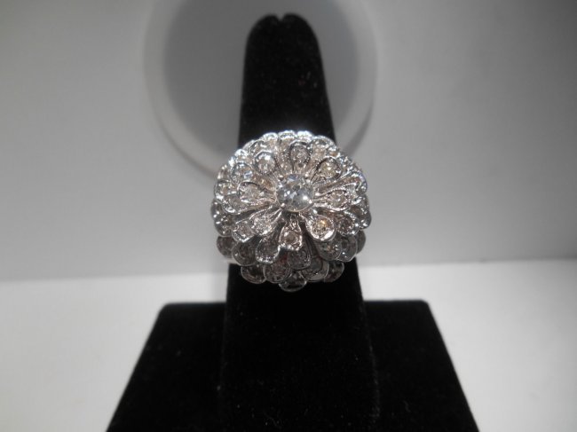 DIAMOND COCKTAIL RING FLOWER PETAL STACKED DESIGN: Diamond Cocktail Ring, 5 Bar Shank Band, Flower Petal Stacked Design 1.50 ct Size 8.5