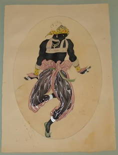 LEON BAKST RUSSIAN WATER COLOR: Leon Bakst Russian Water Color measures 17 1/2" x 13" Signed Bakst and Dated 1910