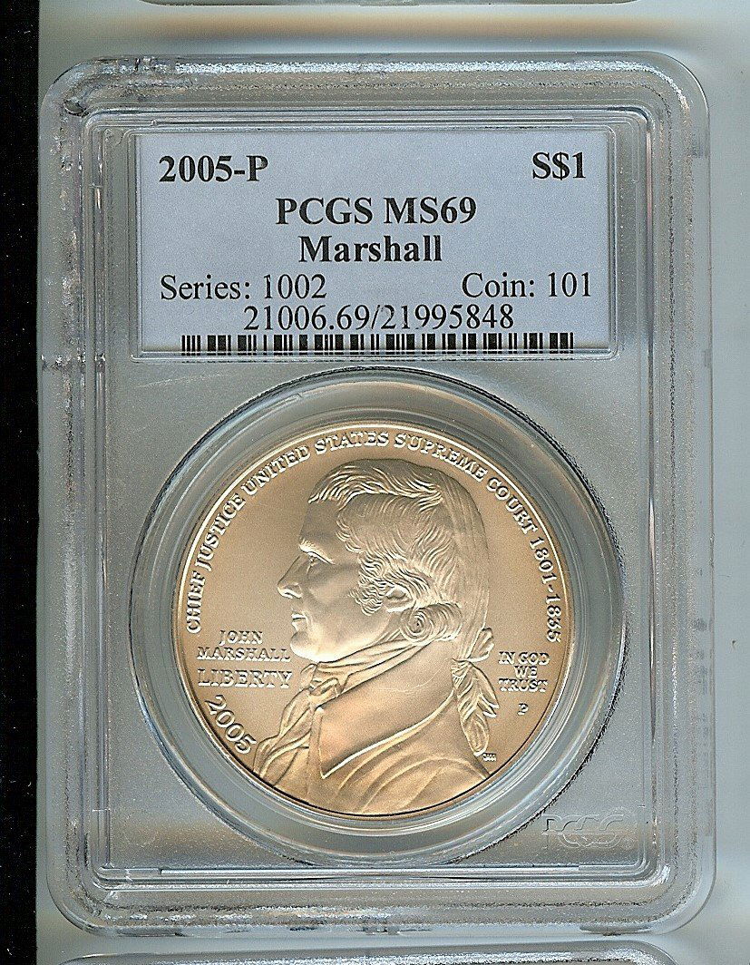 2005 P U.S. MARSHALL SILVER DOLLAR MS 69 SERIES 1002: 2005 P U.S. JOHN MARSHALL SILVER DOLLAR MS 69 SERIES 1002 COIN 101