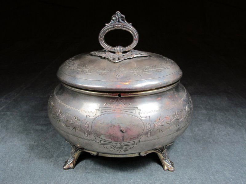Probably Russian antique silver jar: Probably Russian antique silver jar, marked. 6" H x 6” W x 5” D. Shipping in USA is $ 20.00. International bidders ask before bid.