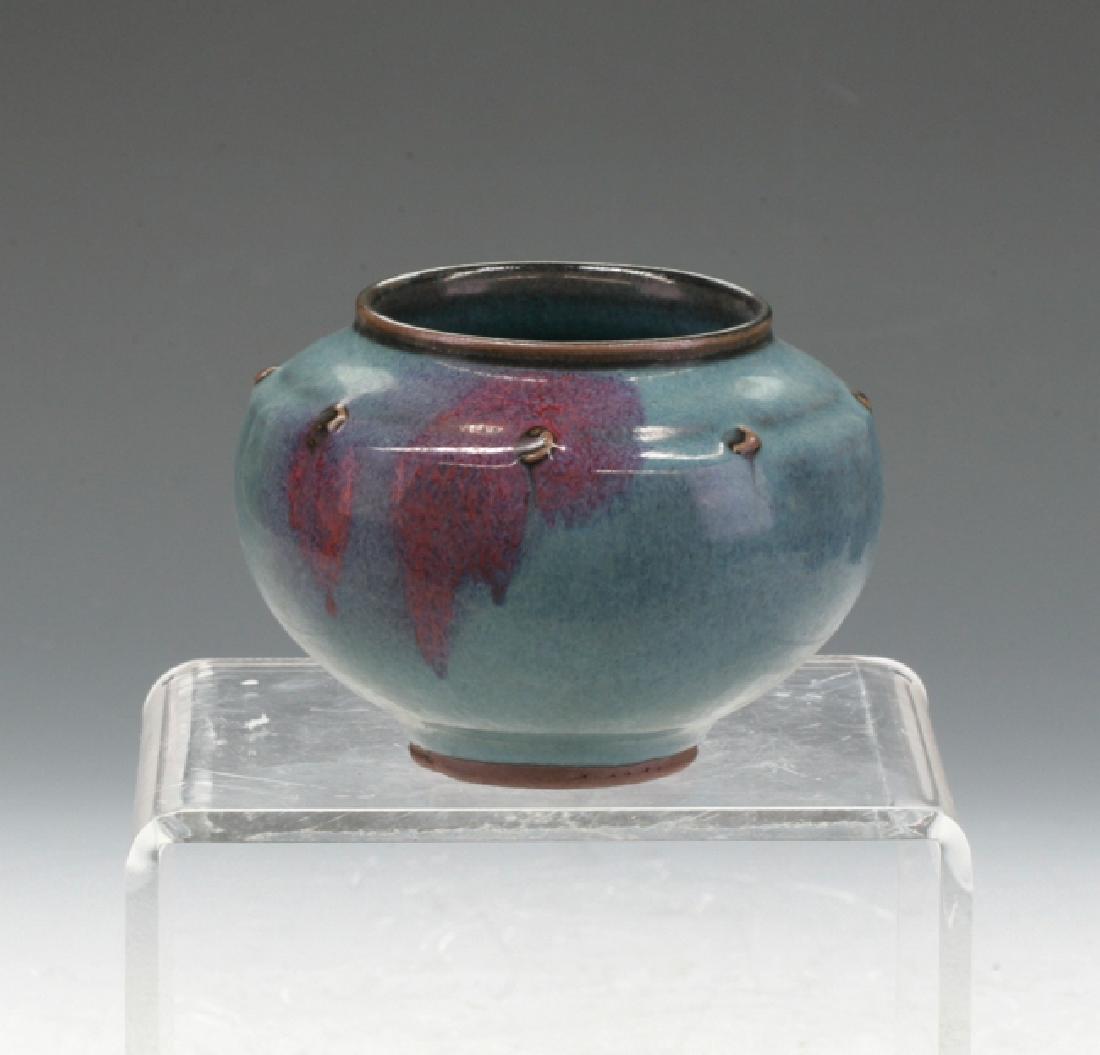 Jun Ware Jia Vase: Blue light glazing and particle purple changes. H: 12cm