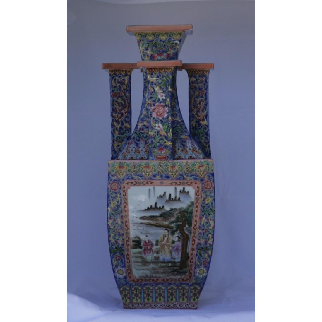 A Chinese Five Neck Famille Rose Square Vase (1 of 6)