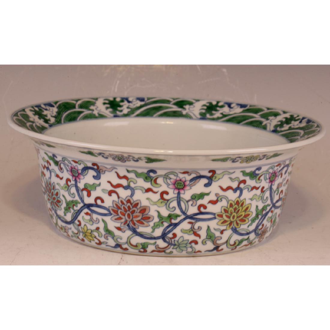 Important Dou Cai Large Bowl: crythantheum pattern. Yong Zhong mark D: 31cm