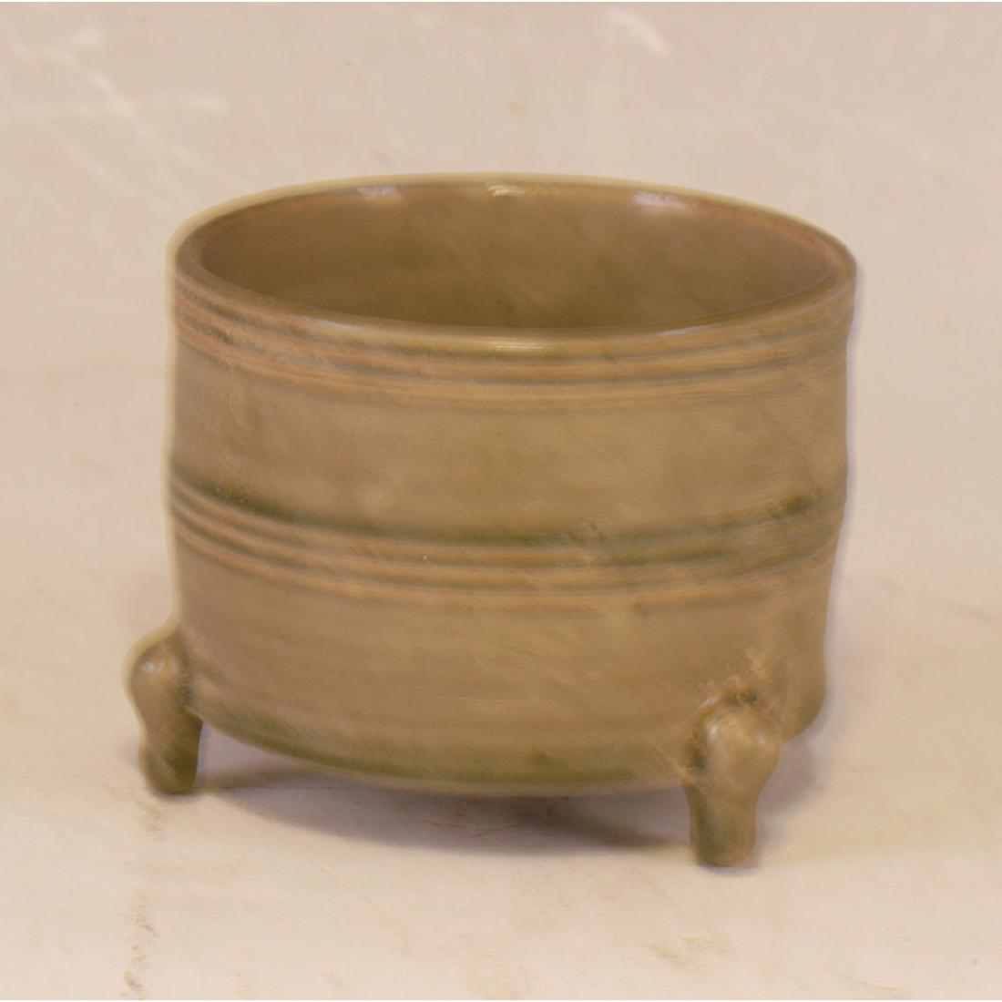Celadon Censer: with tri-legged supporting oval body. Simple with oriental philosopher. D: 9cm