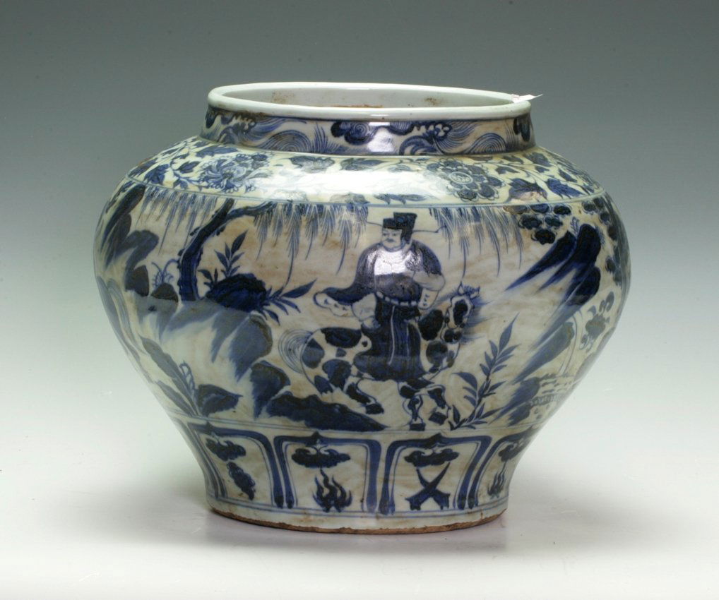 Large Chinese Blue and White Guigu Xia Shan Jar (1 of 3)