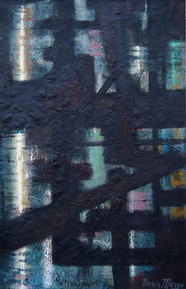 Boris Margo (1902-1995) Oil: Boris Margo (1902-1995) Skyscraper, oil on canvas, signed lower right, original label for Herbert F. Johnson Museum of Art on verso, height 22, width 14 1/4 inches