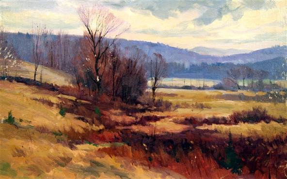 Bernard Corey Painting: Tall Grass. oil on board. 10x16. unsigned. u. needs some inpainting