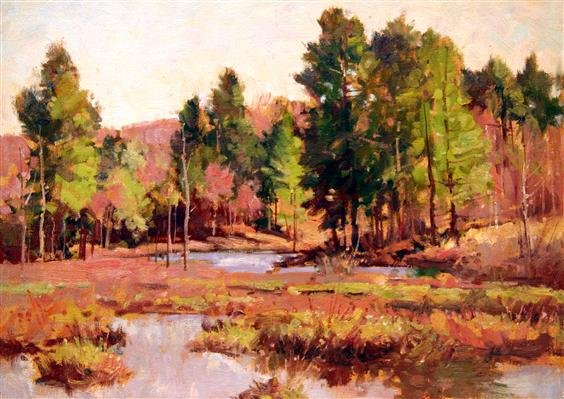 Bernard Corey Painting: Fall Marsh. oil on canvas. 10x14. unsigned. u. Good