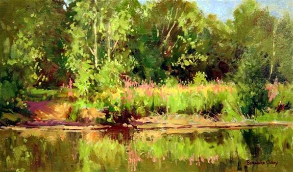 Bernard Corey Painting: Lupines. oil on board. 8 1/2x14. l.r. u. Good