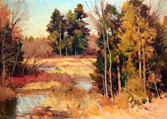 Bernard Corey Painting: Summer Day. oil on canvas. 10x14. unsigned. unstretched. Good