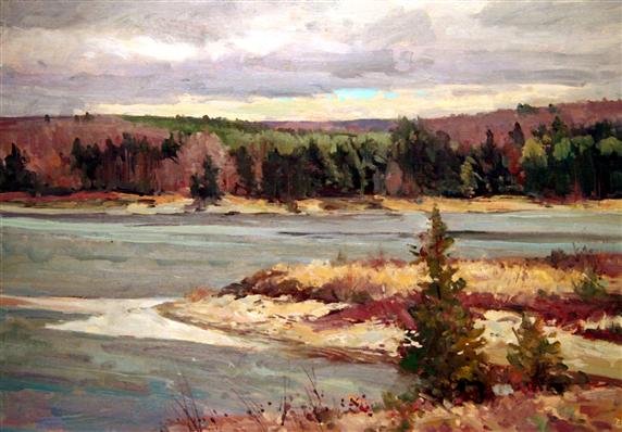 Bernard Corey Painting: Breaking Clouds. oil on canvas. 10x14. unsigned. unstretched. Good