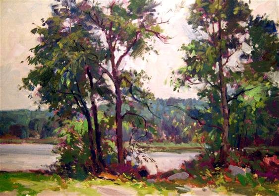 Bernard Corey Painting: Purple Light. oil on canvas. 10x14. unsigned. unstretched. Good